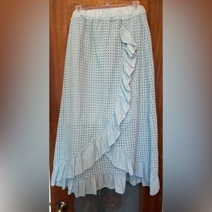 Valentina Naldi Women’s Light Blue Eyelet Ruffled Faux Wrap Long Skirt